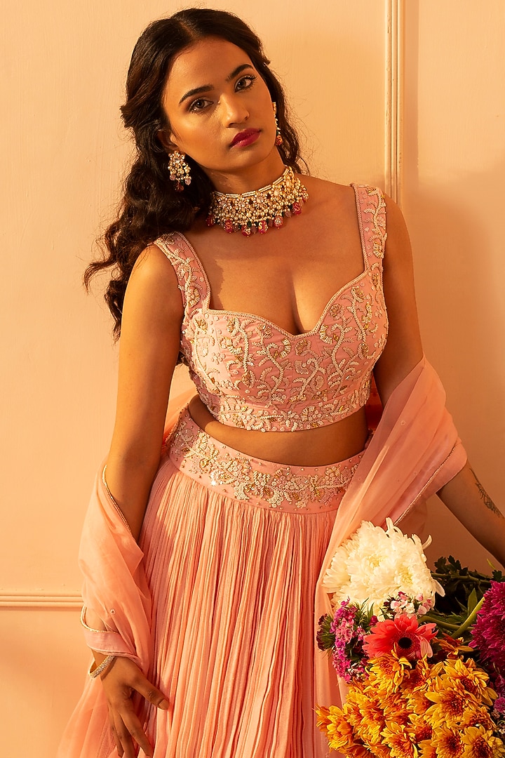 Pink Embroidered Wedding Lehenga Set by Glittire by Sakshi Verma at Pernia's Pop Up Shop