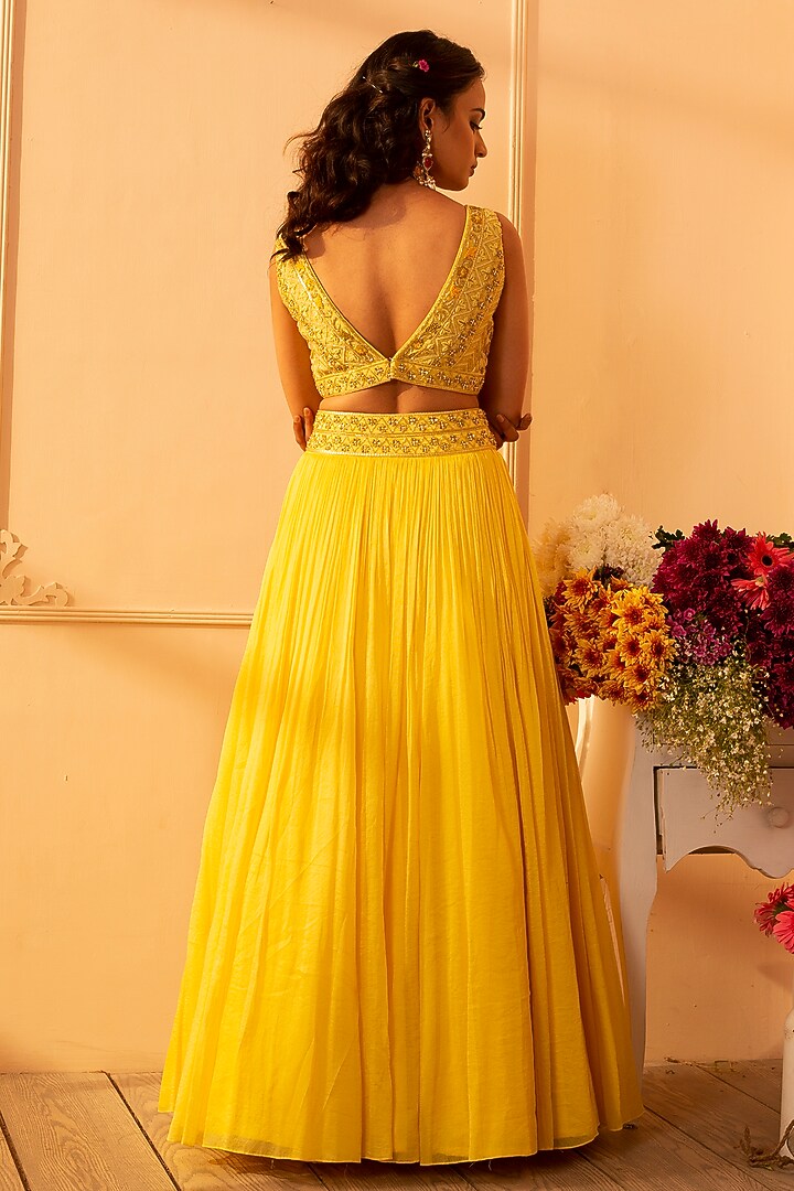 Yellow Embroidered Wedding Lehenga Set by Glittire by Sakshi Verma at Pernia's Pop Up Shop