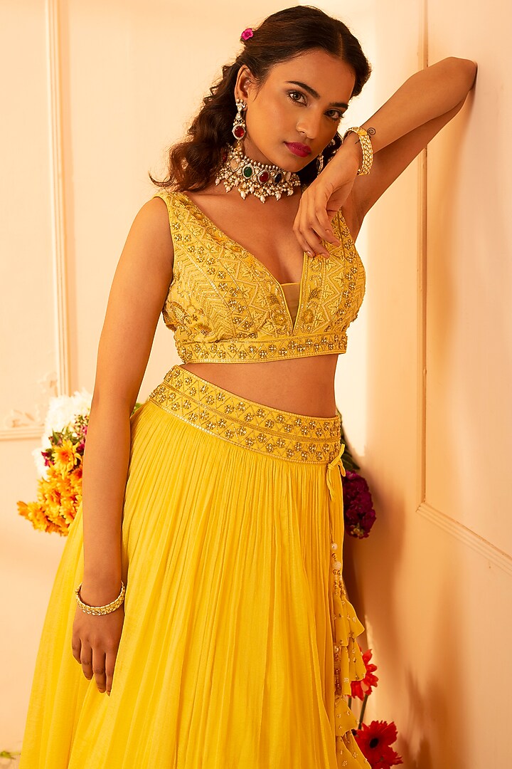 Yellow Embroidered Wedding Lehenga Set by Glittire by Sakshi Verma at Pernia's Pop Up Shop