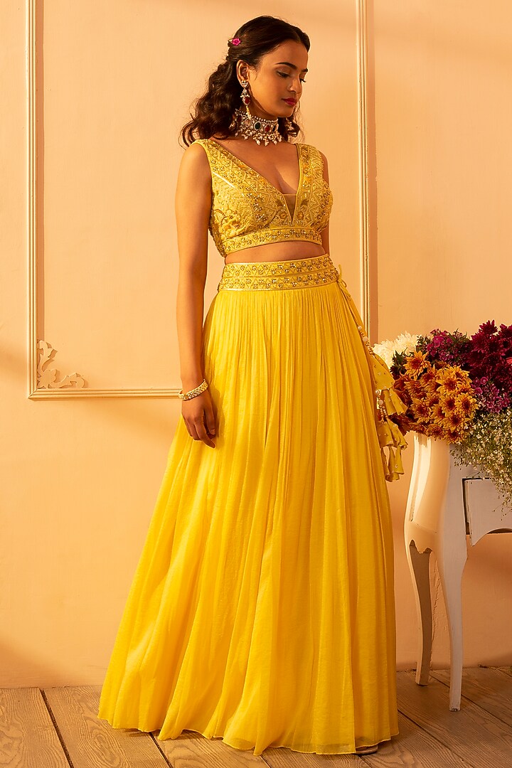 Yellow Embroidered Wedding Lehenga Set by Glittire by Sakshi Verma at Pernia's Pop Up Shop