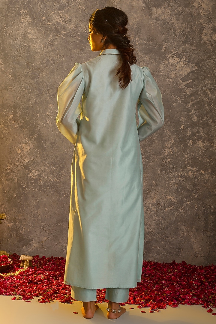 Powder Blue Kurta Set In Silk Chanderi by Glittire by Sakshi Verma at Pernia's Pop Up Shop
