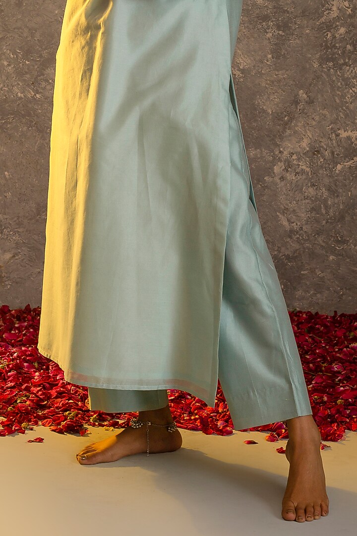 Powder Blue Kurta Set In Silk Chanderi by Glittire by Sakshi Verma at Pernia's Pop Up Shop