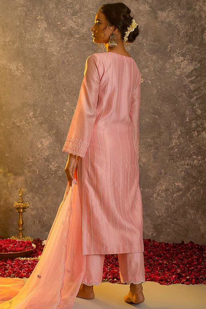 Rose Pink Silk Chanderi Kurta Set by Glittire by Sakshi Verma at Pernia's Pop Up Shop