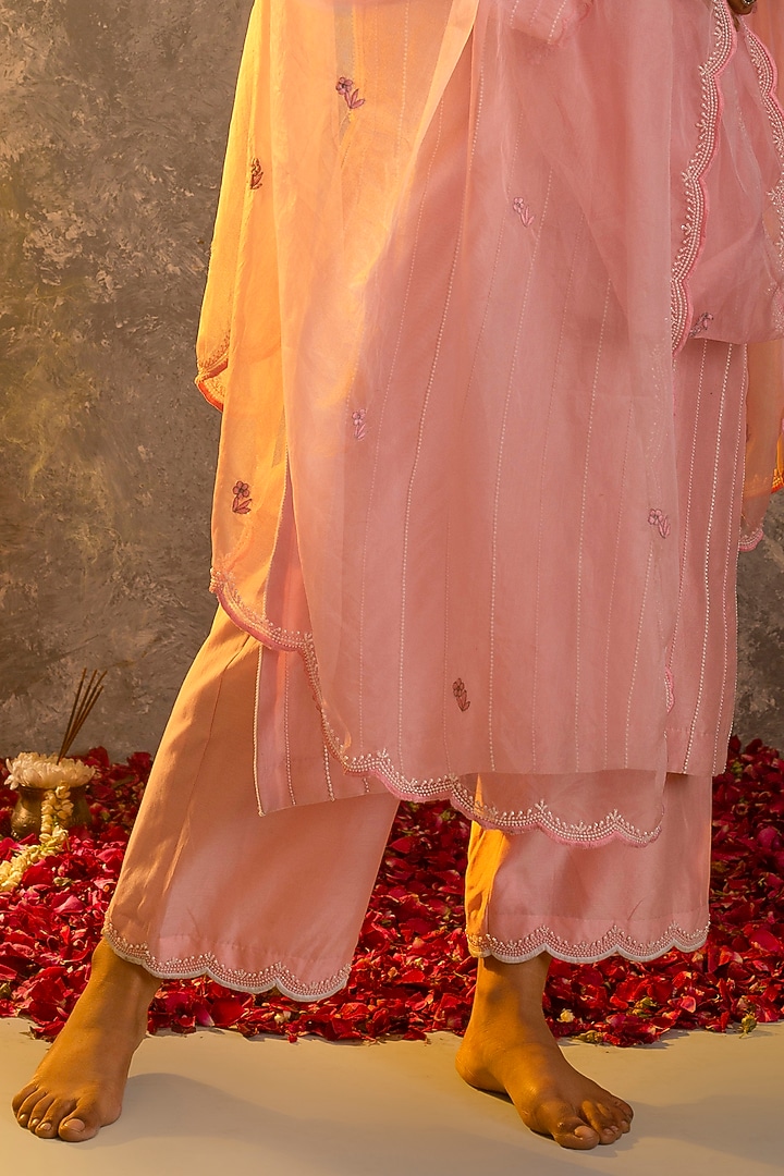 Rose Pink Silk Chanderi Kurta Set by Glittire by Sakshi Verma at Pernia's Pop Up Shop