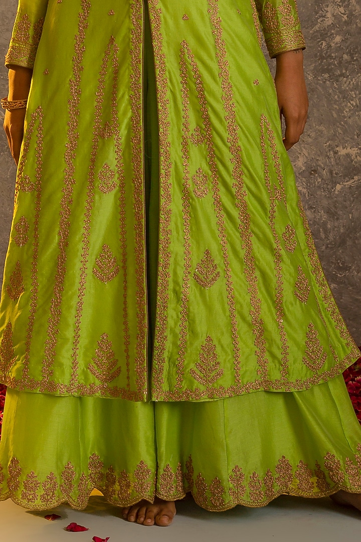 Lime Silk Chanderi Kurta Set by Glittire by Sakshi Verma at Pernia's Pop Up Shop