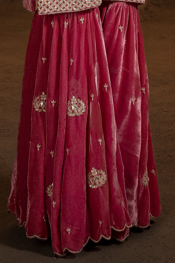 Rogue Pink Silk Velvet Gharara Set by Glittire by Sakshi Verma at Pernia's Pop Up Shop