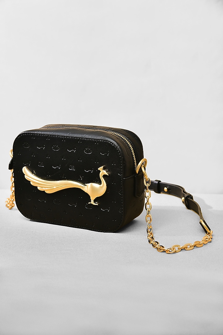 Black Leather Cross Body Bag by GLA Accessories at Pernia's Pop Up Shop