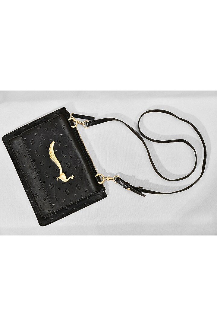 Black Leather Flapover Cross Body Bag by GLA Accessories at Pernia's Pop Up Shop
