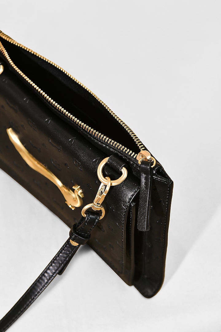 Black Leather Flapover Cross Body Bag by GLA Accessories at Pernia's Pop Up Shop