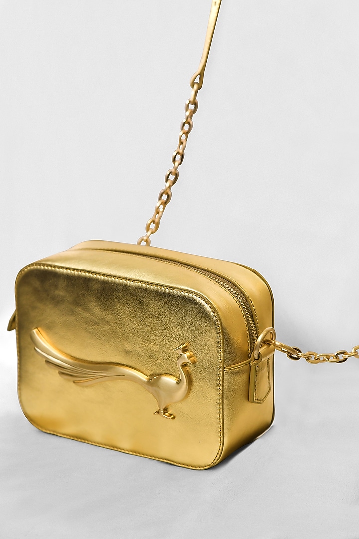 Gold Leather Cross Body Bag by GLA Accessories at Pernia's Pop Up Shop