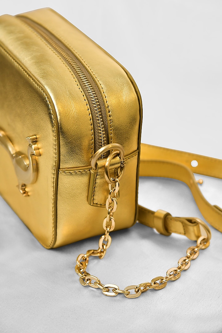 Gold Leather Cross Body Bag by GLA Accessories at Pernia's Pop Up Shop