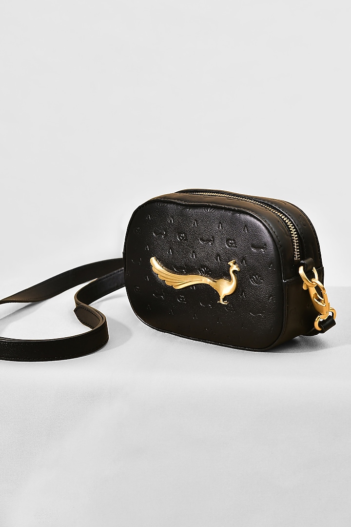 Black Leather Cross Body Bag by GLA Accessories at Pernia's Pop Up Shop
