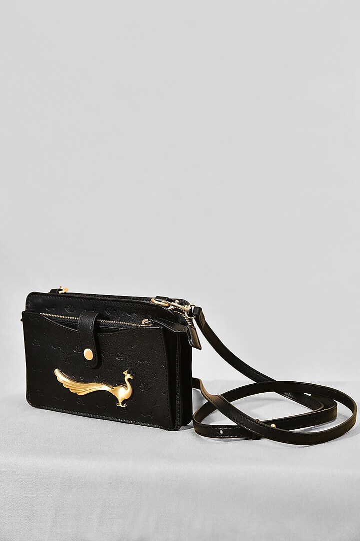 Black Leather Flap Cross Body Bag by GLA Accessories at Pernia's Pop Up Shop