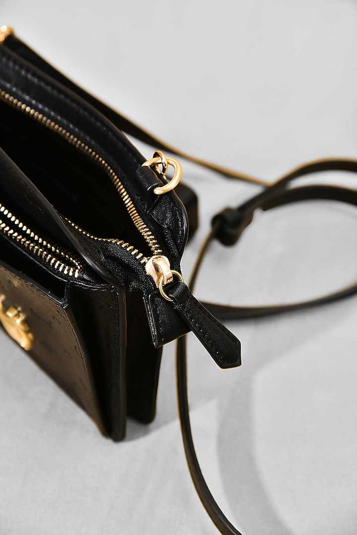 Black Leather Flap Cross Body Bag by GLA Accessories at Pernia's Pop Up Shop