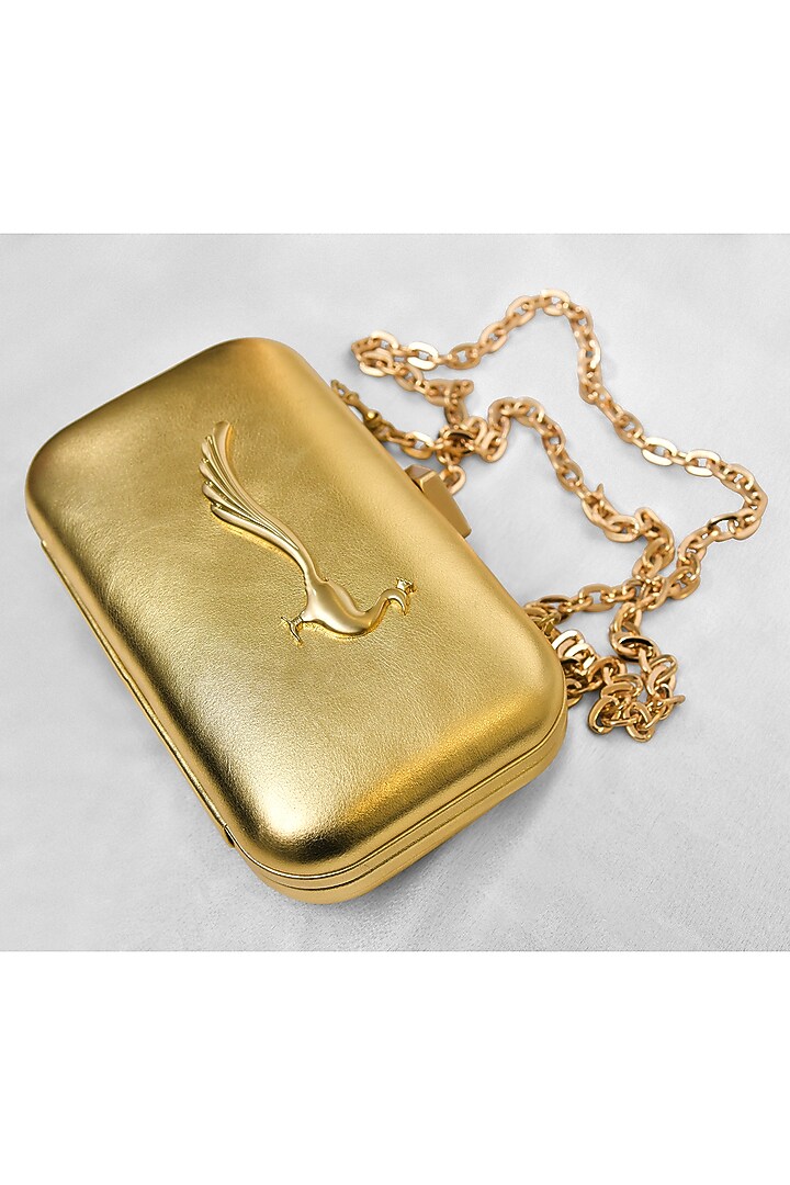 Gold Leather Flapover Cross Body Bag by GLA Accessories at Pernia's Pop Up Shop