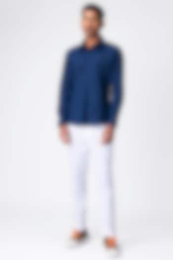 Marine Blue Cotton Summer Shirt by Genes Lecoanet Hemant Men at Pernia's Pop Up Shop