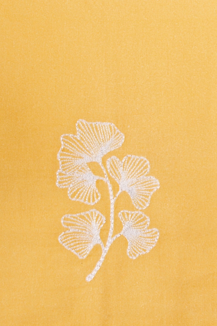 Gingko Mustard Cotton Floral Printed & Embroidered Napkins (Set of 4) by Eris home at Pernia's Pop Up Shop