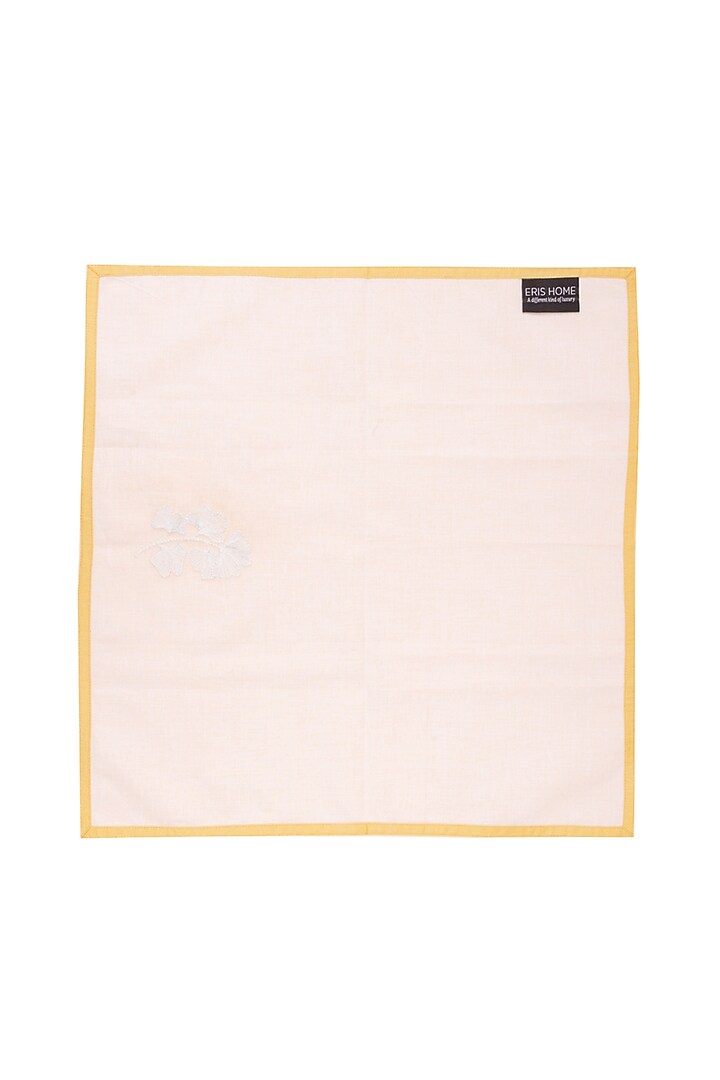 Gingko Mustard Cotton Floral Printed & Embroidered Napkins (Set of 4) by Eris home at Pernia's Pop Up Shop
