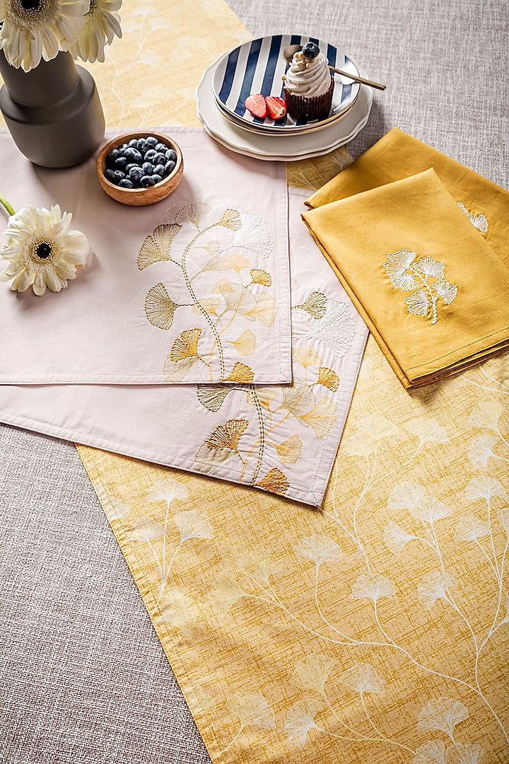Gingko Mustard Cotton Floral Digital Printed Table Runner by Eris home at Pernia's Pop Up Shop