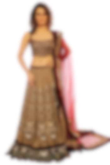 Gold & Red Embroidered Lehenga Set by Sounia Gohil