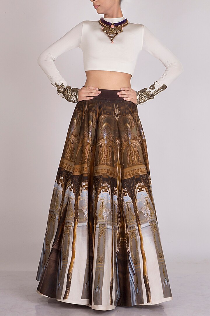 White & Gold Printed Skirt Set by Sounia Gohil at Pernia's Pop Up Shop