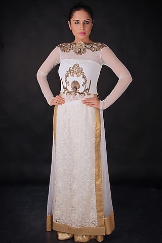 White Embroidered Sharara Set by Sounia Gohil