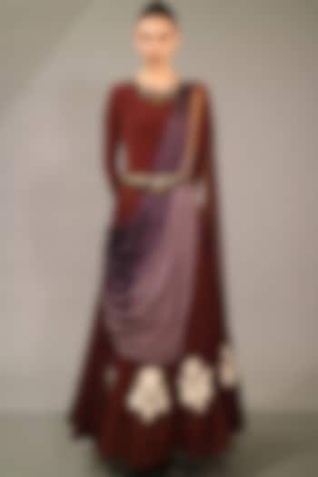 Maroon Draped Gown by Sounia Gohil at Pernia's Pop Up Shop