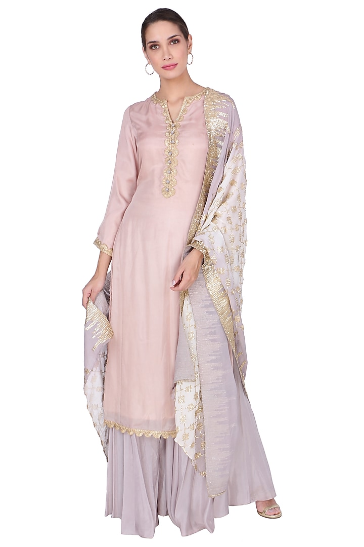 Mauve Embellished Sharara Set by Sounia Gohil