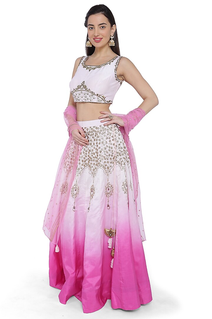 White & Pink Ombre Lehenga Set by Sounia Gohil at Pernia's Pop Up Shop