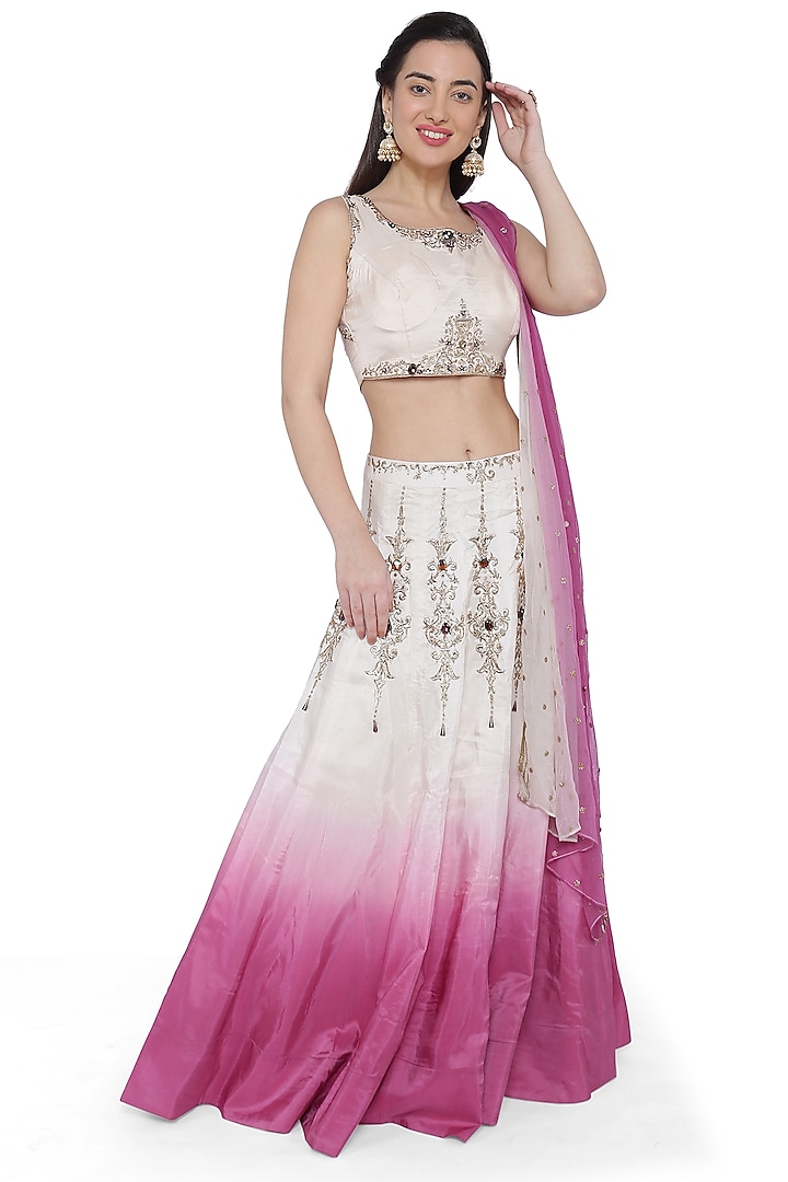 White & Pink Lehenga Set by Sounia Gohil at Pernia's Pop Up Shop