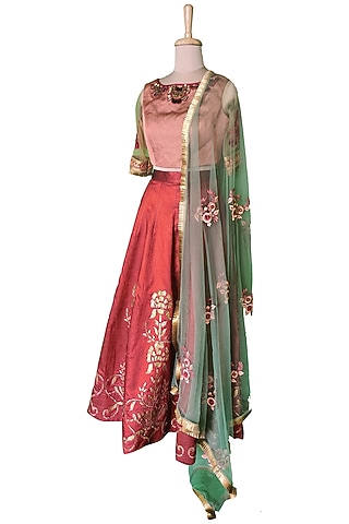 Maroon Lehenga Set by Sounia Gohil