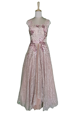 Blush Pink Gown With Sheer Back by Sounia Gohil