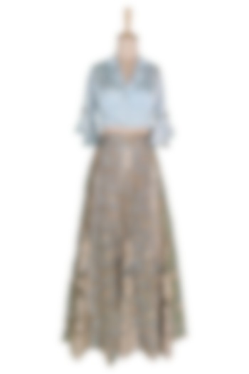 Grey & Powder Blue Skirt Set by Sounia Gohil