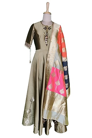 Grey Anarkali With Dupatta by Sounia Gohil