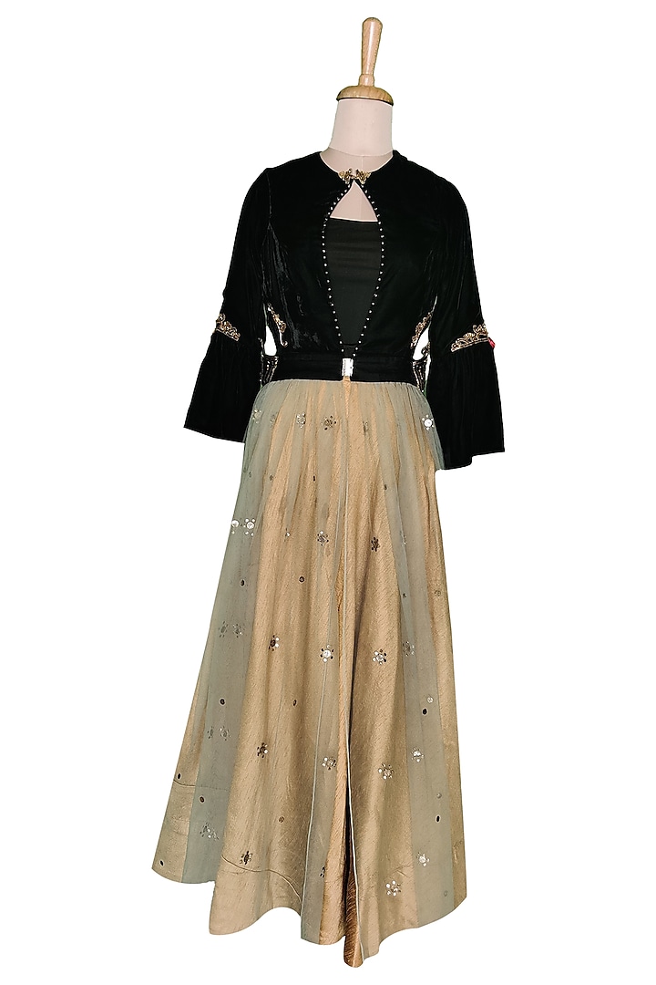 Black & Beige Skirt Set by Sounia Gohil
