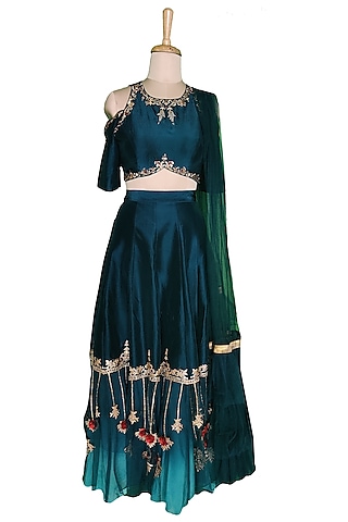Teal Lehenga Set by Sounia Gohil