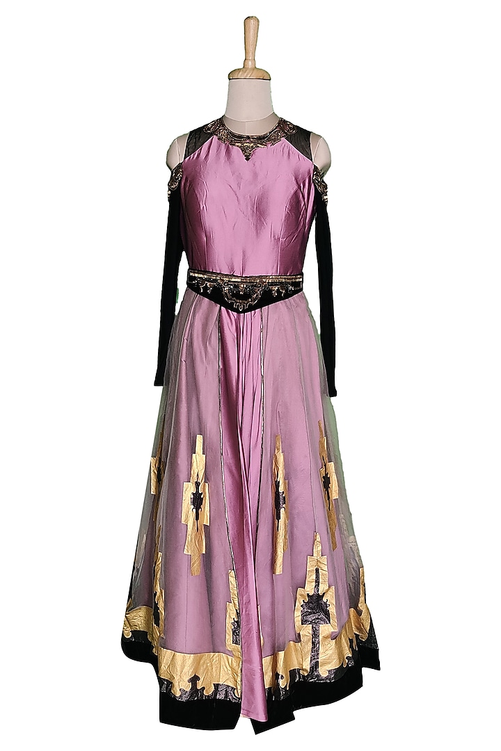 Mauve Skirt With Cape by Sounia Gohil