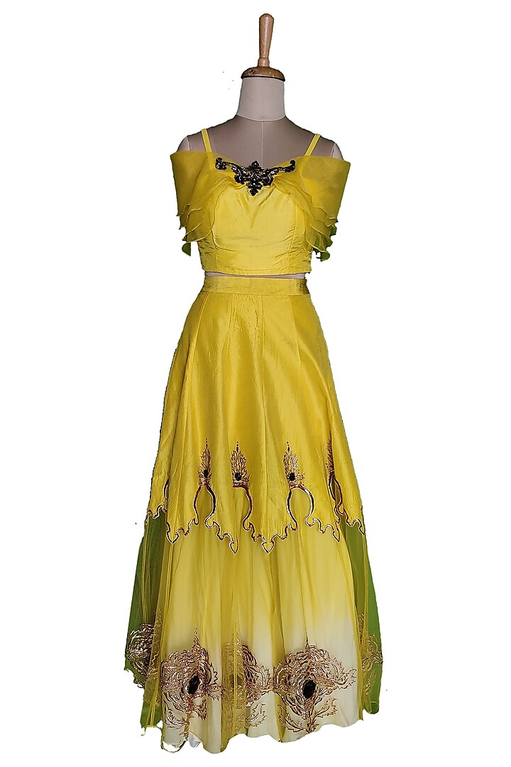 Lime Yellow Skirt Set by Sounia Gohil