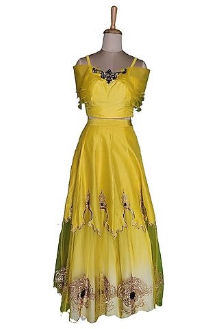 Lime Yellow Skirt Set by Sounia Gohil