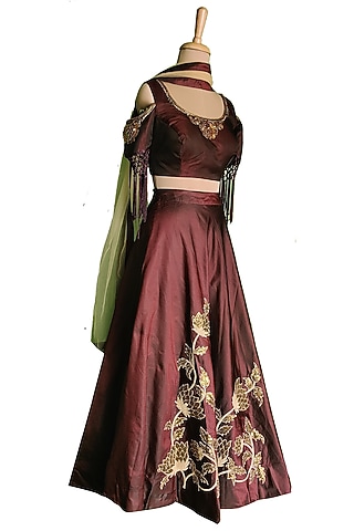 Maroon Lehenga Set by Sounia Gohil