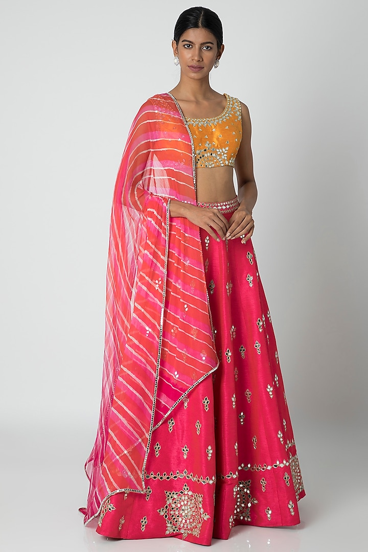 Pink & Orange Embellished Lehenga Set by Sounia Gohil