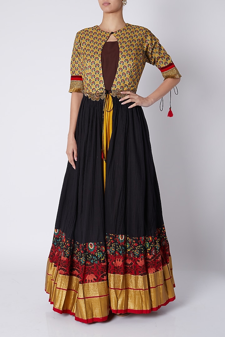 Black & Yellow Jacket With Party Wear Anarkali by Sounia Gohil at Pernia's Pop Up Shop