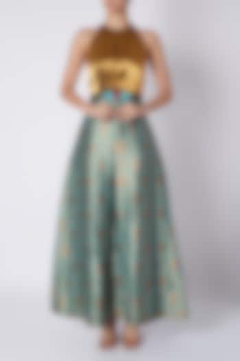 Golden & Green Gown With Belt by Sounia Gohil