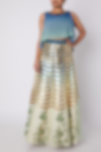 Sky Blue Embellished Ombre Skirt Set by Sounia Gohil