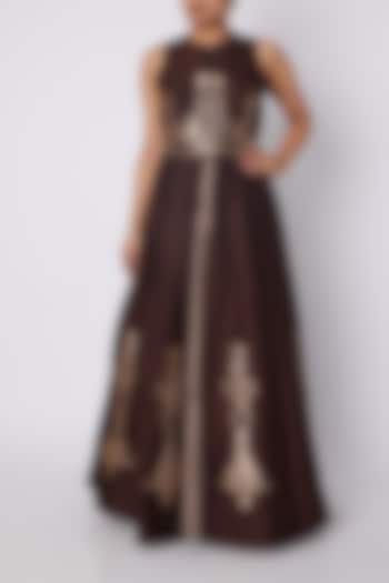 Brown Jacket Style Kurta With Beige Skirt by Sounia Gohil at Pernia's Pop Up Shop