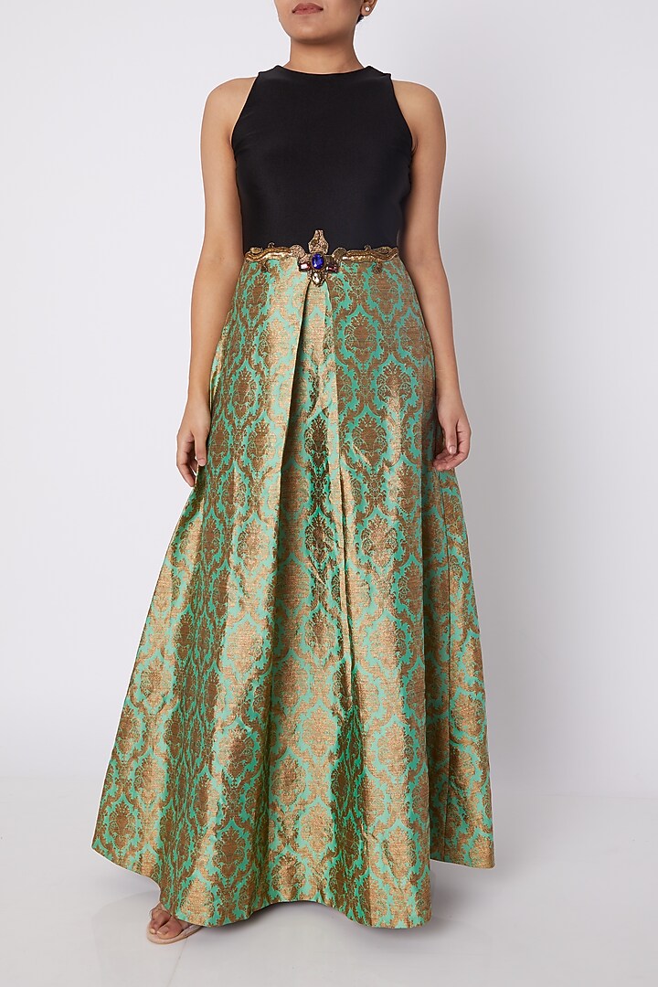 Black & Green Embellished Gown by Sounia Gohil at Pernia's Pop Up Shop