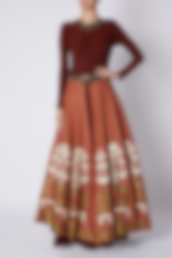 Maroon & Brown Embellished Gown by Sounia Gohil at Pernia's Pop Up Shop