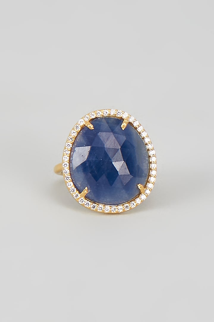 Gold Finish CZ Diamond & Blue Stone Ring by GN SPARKLE at Pernia's Pop Up Shop
