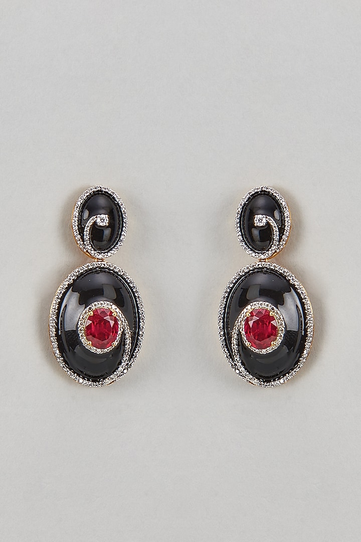 Gold Finish Ruby Stone Enameled Dangler Earrings by GN SPARKLE at Pernia's Pop Up Shop