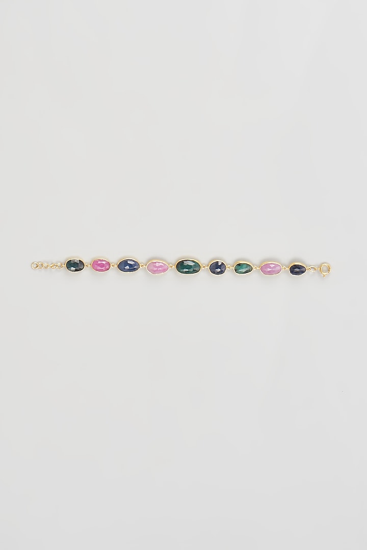 Gold Finish CZ Diamond & Multi-Colored Stone Beaded Bracelet In Sterling Silver by GN SPARKLE